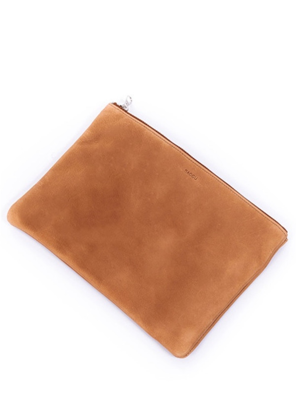 BAGGU Natural Milled Leather Zipper Top Pouch In Saddle